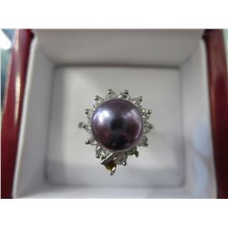 Crystal & black freshwater  pearl ring