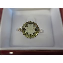 Yellow topaz ring set with 6 diamonds