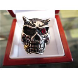 Men's cigar smoking red crystal biker ring
