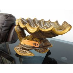 Carved wood turtle base bowl. 12" x 7" x 8"