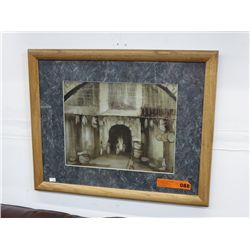 Framed paint on canvas, medieval scene