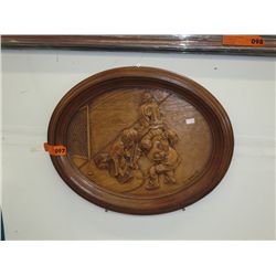 Wood carved hockey wall plaque by Kim Murray