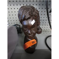 Carved wooden bust  9" tall, 5" wide, 6" deep