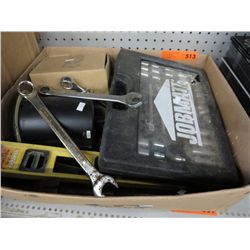 Box containing assorted tools