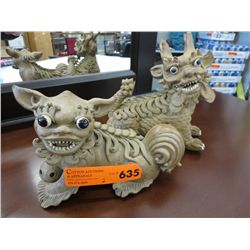 Two clay Foo dogs