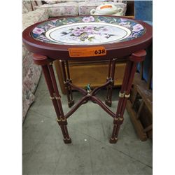 Accent table with hand painted oval inset