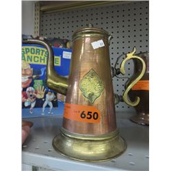 Brass & copper chocolate pot 10" tall, 6" dia