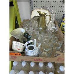 30 pieces vintage crystal, glass, brass, pottery
