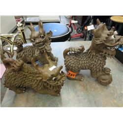 3 Clay Foo dogs, 5" x 8"