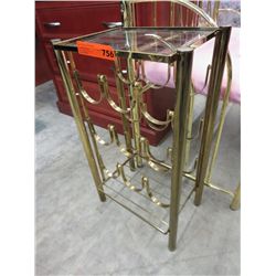 Brass wine rack with a glass top