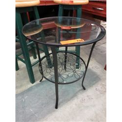 Glass top table, 24" tall, 19" dia.