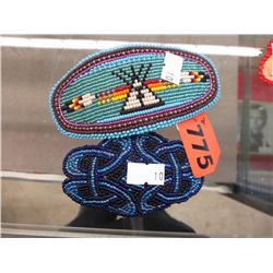 Two 1st Nation beaded leather barrettes