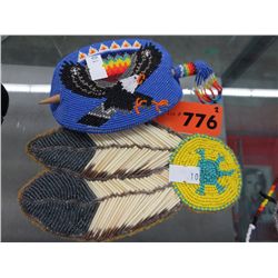 Two 1st nation beaded leather hair ornaments