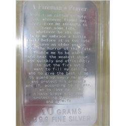 .999 solid silver bar with the fireman's prayer