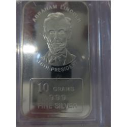 .999 solid silver "Abraham Lincoln" art bar