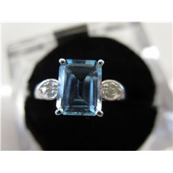 Emerald cut -Blue Topaz & Diamond ring