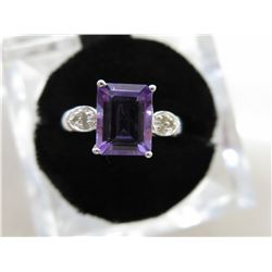 Emerald cut - Amethyst & Diamond ring