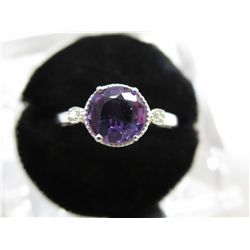 Amethyst & Diamond dinner ring - Round cut