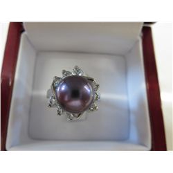 Black Pearl & Crystal cocktail ring