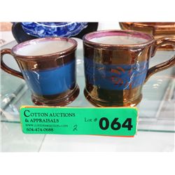 2 bronze lustre mugs, hand painted