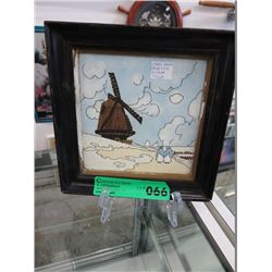 1930's Hand Painted Dutch tile, framed 8" x 8"