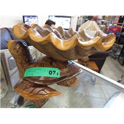 Carved wooden with bowl with turtle pedestal