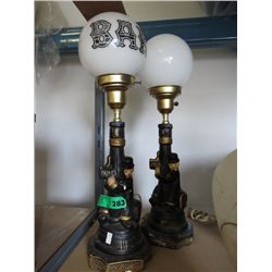 Two novelty bar lamps with glass shades