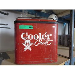 Vintage metal cooler chest with side bottle opener