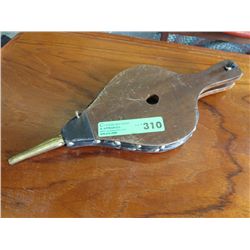 Vintage bellows, brass, wood and leather