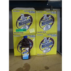 Case of Nesquick chocolate syrup