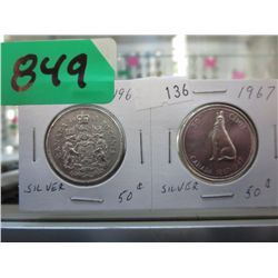 2 Canadian 50 cent pieces, 1962 and 1967