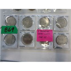 8 Canadian Dollar Coins 1968-1982