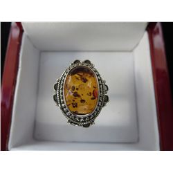 Baltic amber -  custom made ring .925 silver