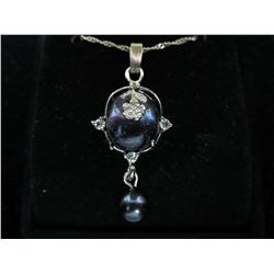 Estate - Black Pearl & Crystal necklace