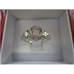 Pink Quartz ring  - set with 6 Diamonds