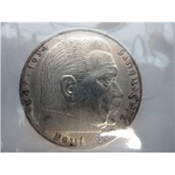 5 Reichsmark - 80% Silver Paul Von Hindenberg coin