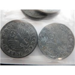 10X Nazi German eagle & swastika zinc coins