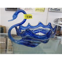 Banded glass swan -banded clear to blue