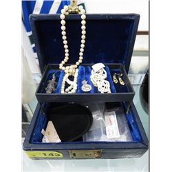 Vintage leather jewel box & contents
