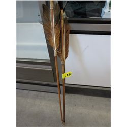 2 x Native arrows - bone & feather