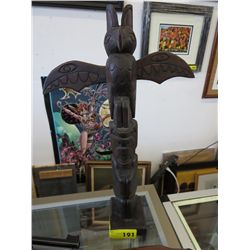 18" carved totem pole - signed & dated 1984