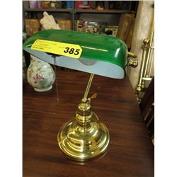 Glass shade brass banker's lamp