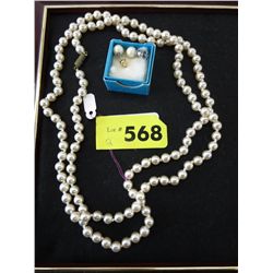 36" faux pearl necklace & faux pearl stud earrings