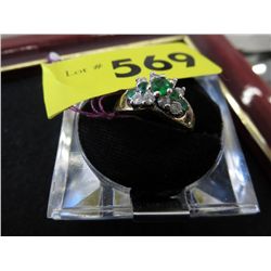 Ladies stamped green & white crystal ring