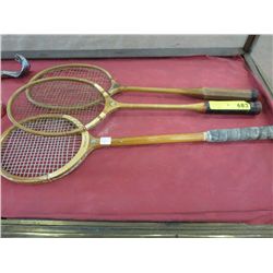 3 vintage 30's wooden badminton rackets