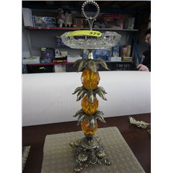 Vintage glass and amber brass standing ashtray