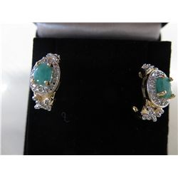 Emerald half hoop diamond earrings