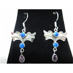 New sterling silver fire opal french hook earrings