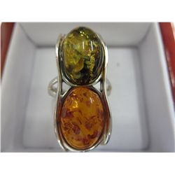 Custom made Baltic amber sterling silver ring
