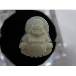 Sterling silver carved coral Buddha ring